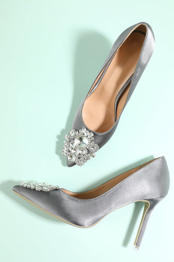 Zapatos de fiesta de pedrería gris
